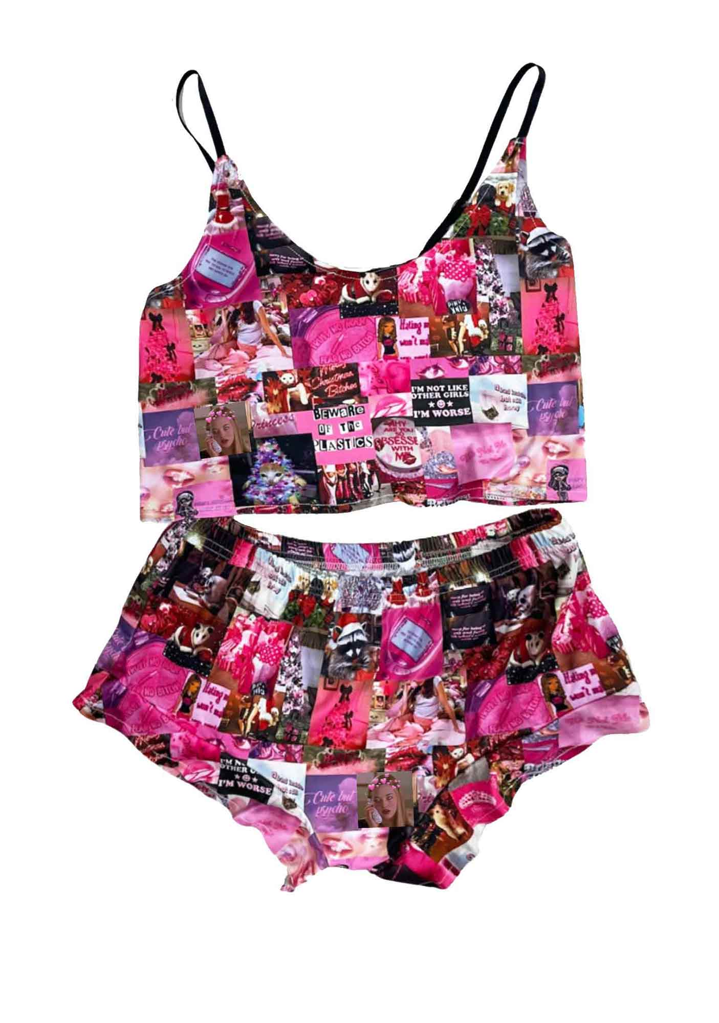 Cherrykitten Pink Collage Y2K Cami Pajama Set for Sale