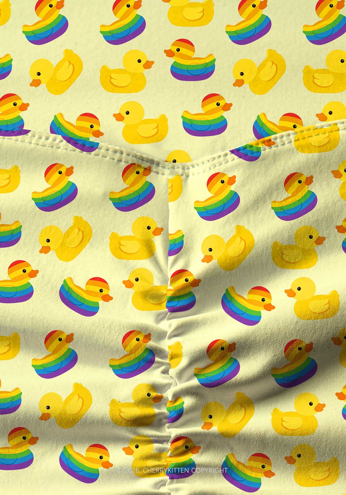 Rainbow Ducks Pride Y2K Print Gym Shorts Cherrykitten