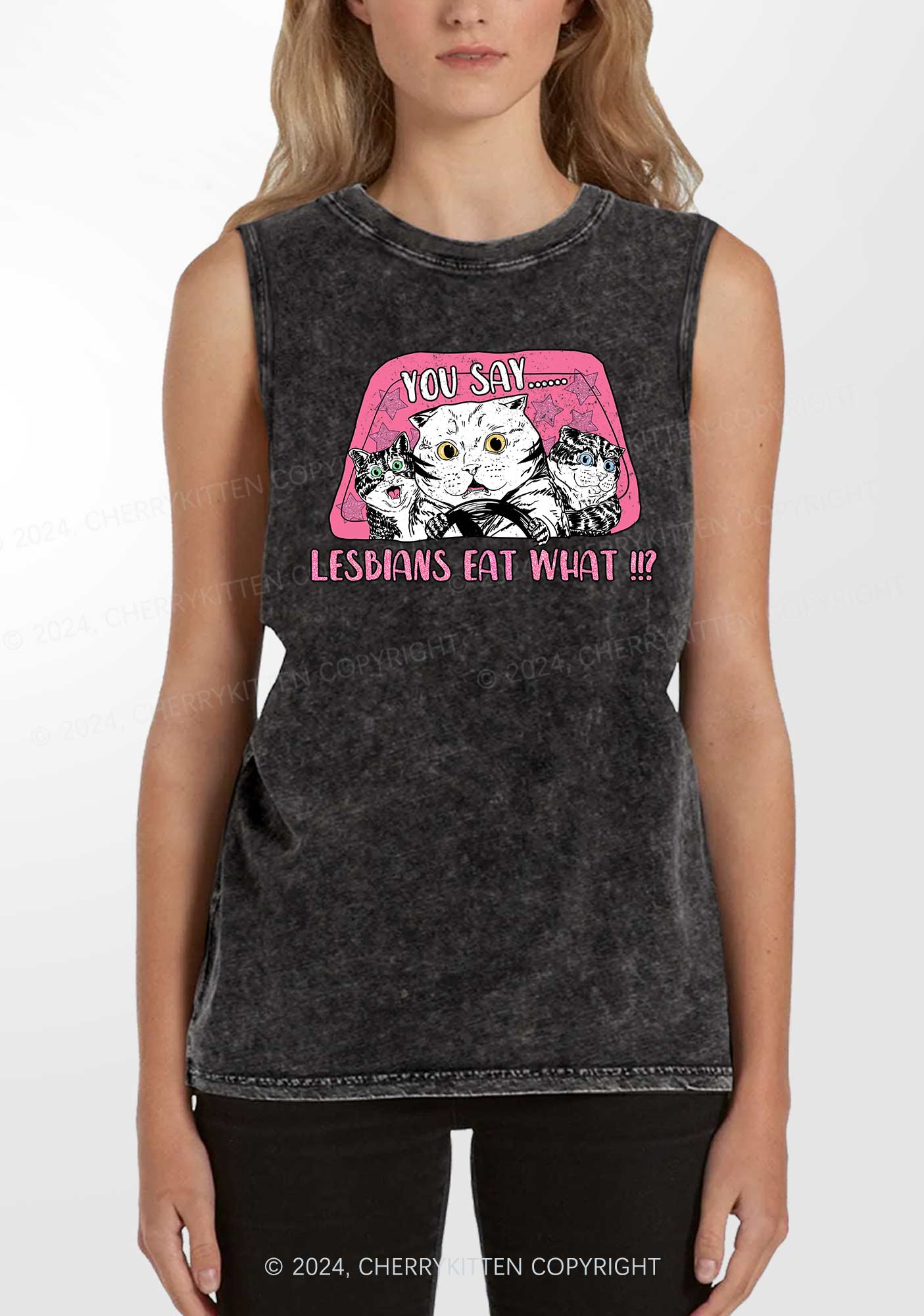 You Say Lesbians Eat Y2K Washed Tank Cherrykitten