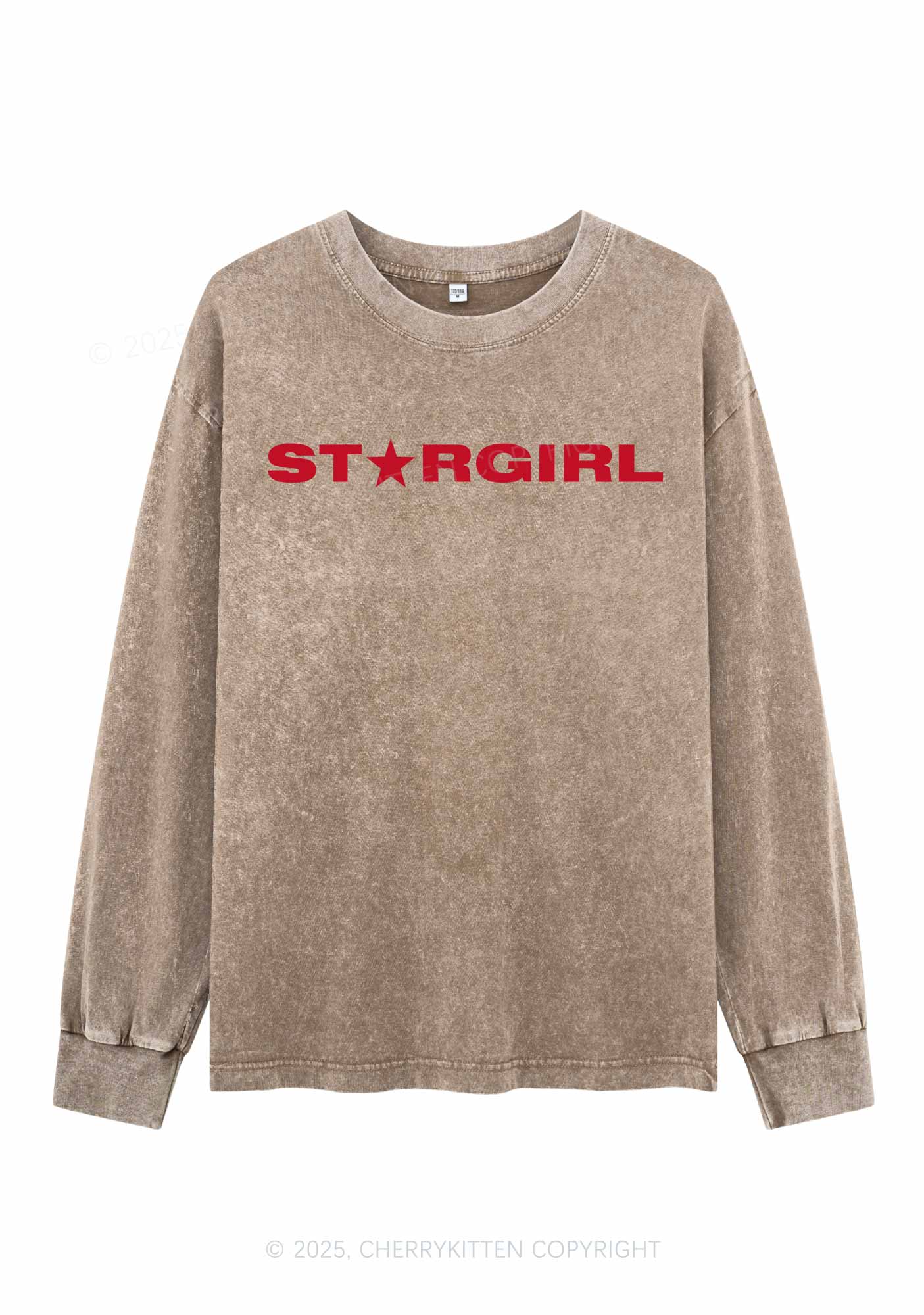 Red Stargirl Y2K Washed Long Sleeves Cherrykitten
