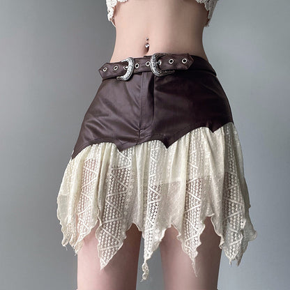 American Spice Girls Lace Stitching Leather Skirt