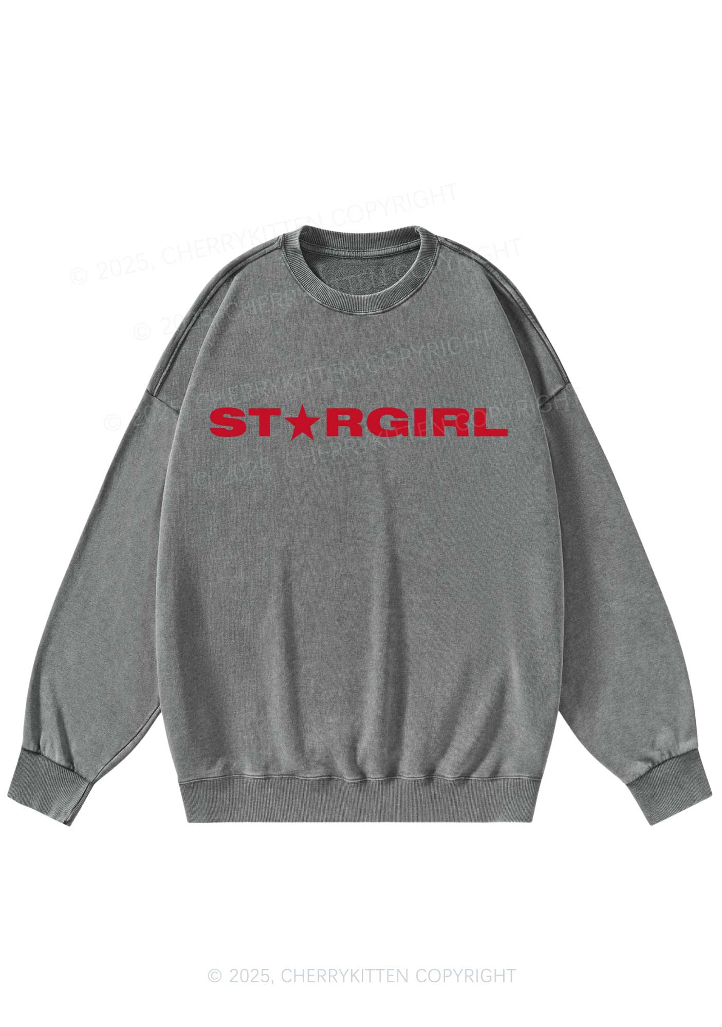 Red Stargirl Y2K Washed Sweatshirts Cherrykitten