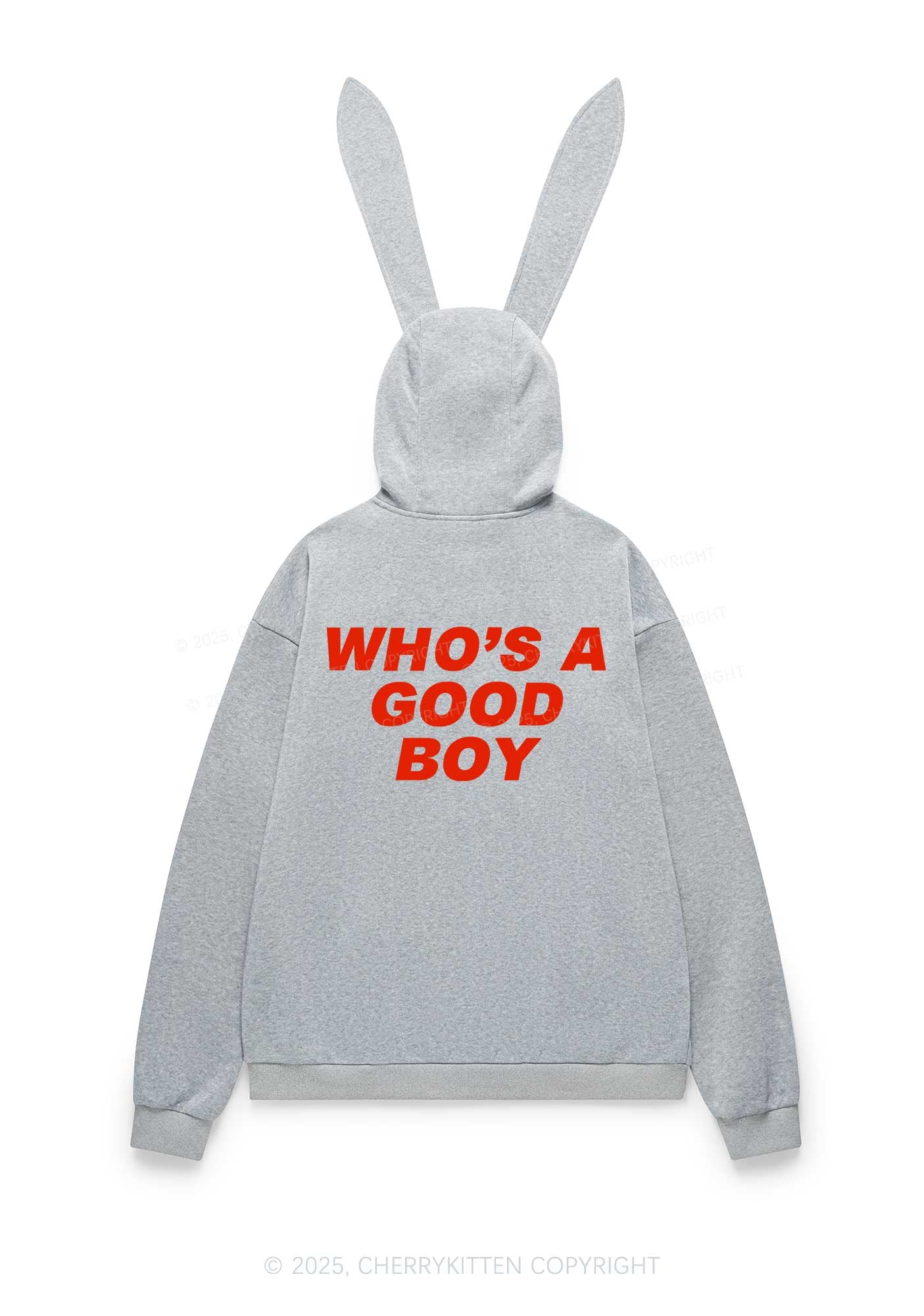 Whos A Good Boy Y2K Bunny Ear Zip Hoodie Cherrykitten