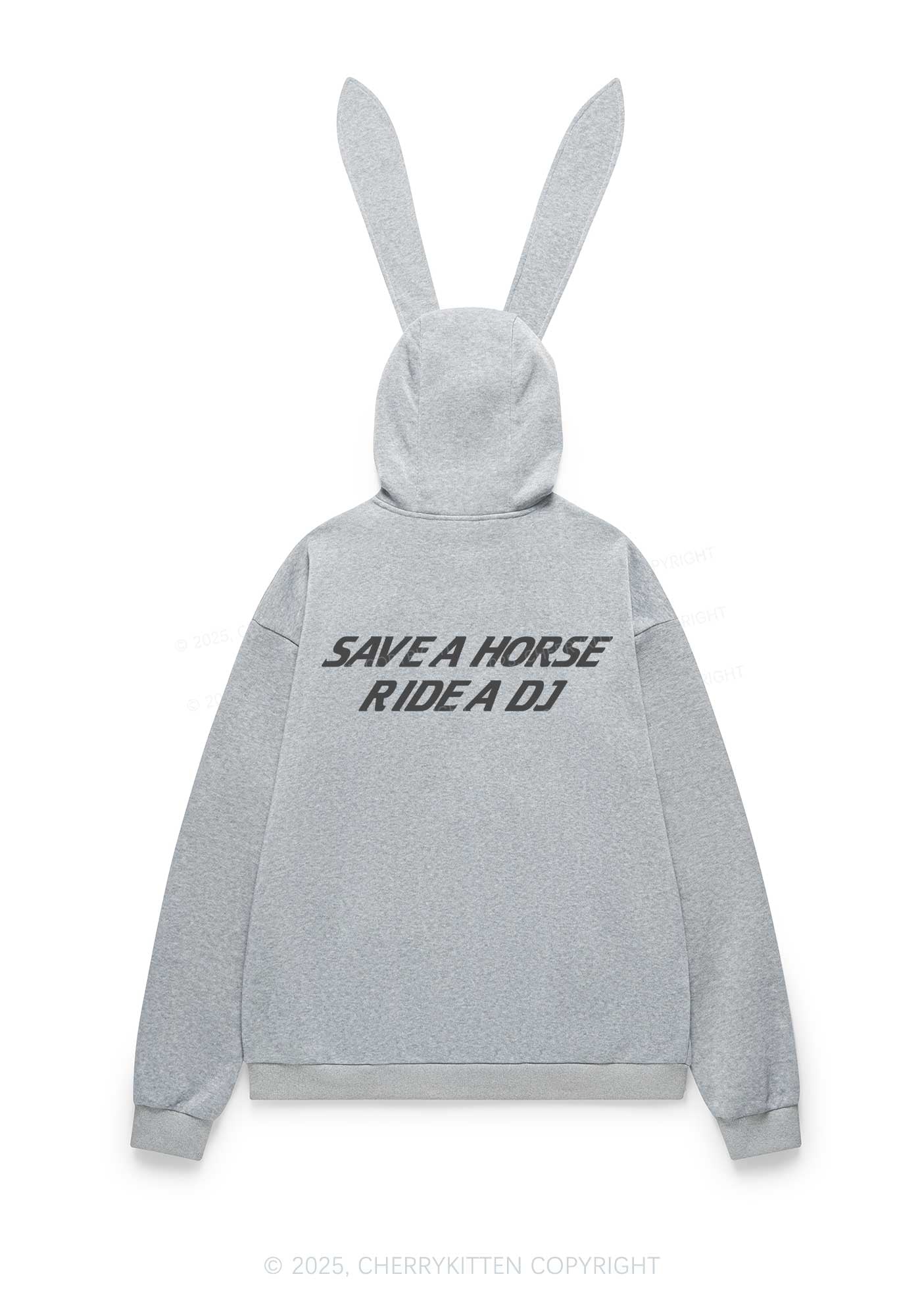 Ride A DJ Y2K Bunny Ear Zip Hoodie Cherrykitten