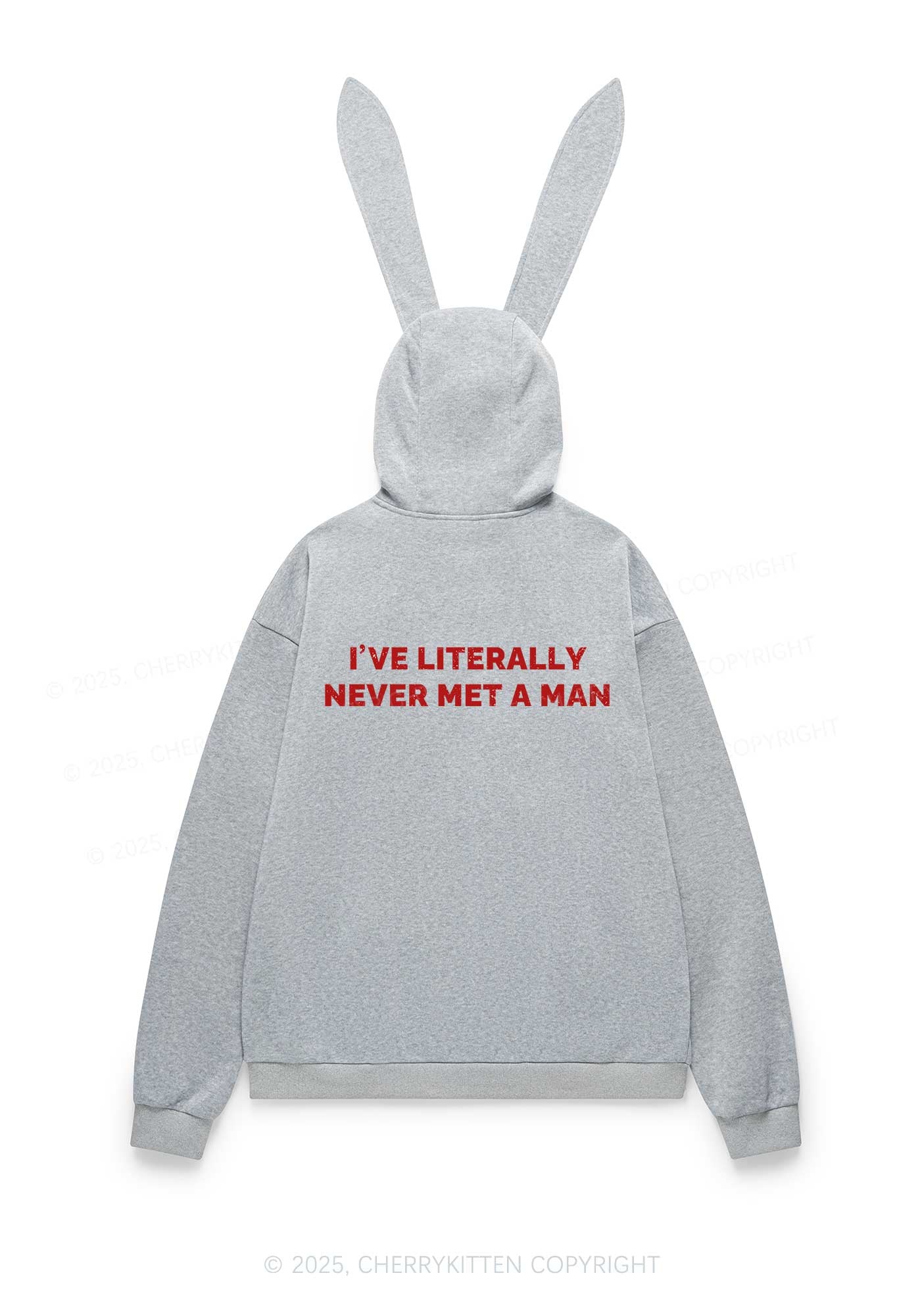 Never Met A Man Y2K Bunny Ear Zip Hoodie Cherrykitten