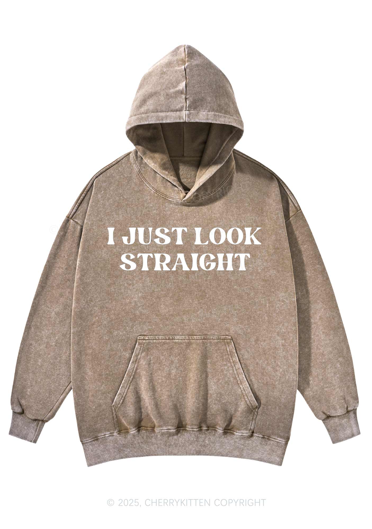 I Just Look Straight Y2K Washed Hoodie Cherrykitten