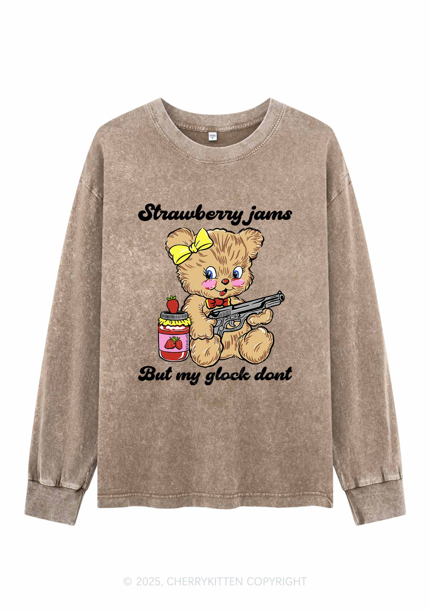 Strawberry Jams Bear Y2K Washed Long Sleeves Cherrykitten