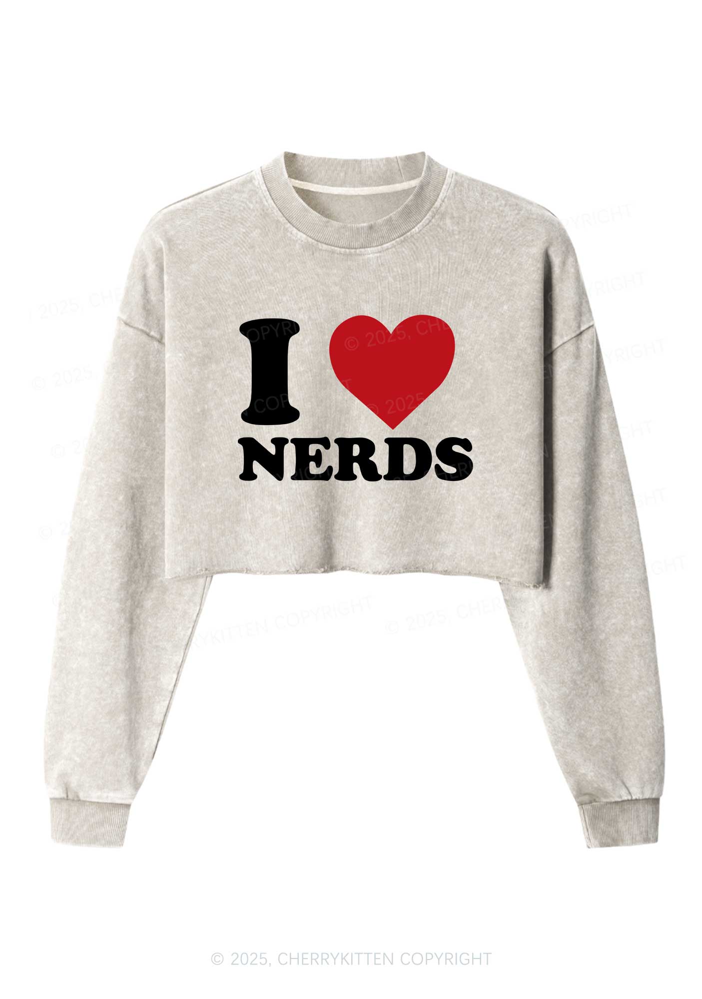 I Love Nerds Y2K Crop Washed Sweatshirts Cherrykitten