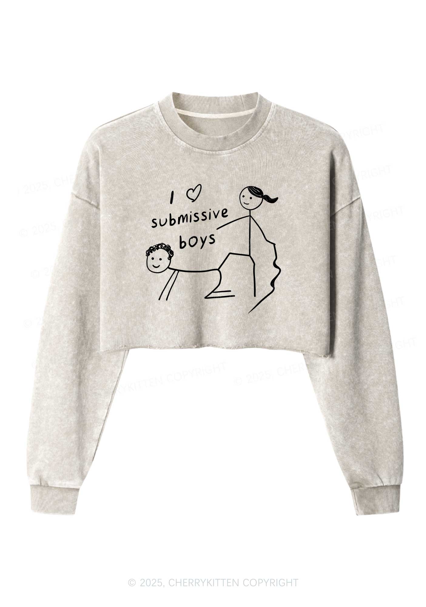 I Love S Boys Y2K Crop Washed Sweatshirts Cherrykitten