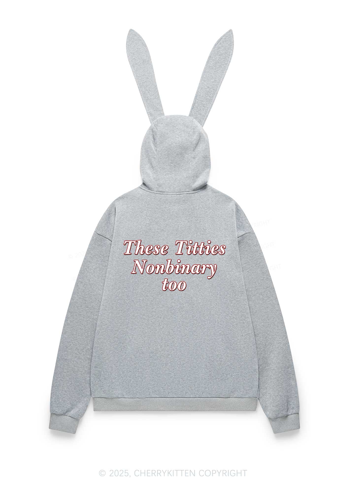 Txtties Nonbinary Too Y2K Bunny Ear Zip Hoodie Cherrykitten