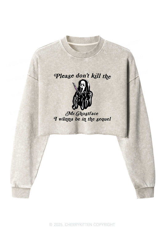 Halloween In The Sequel Y2K Crop Washed Sweatshirts Cherrykitten