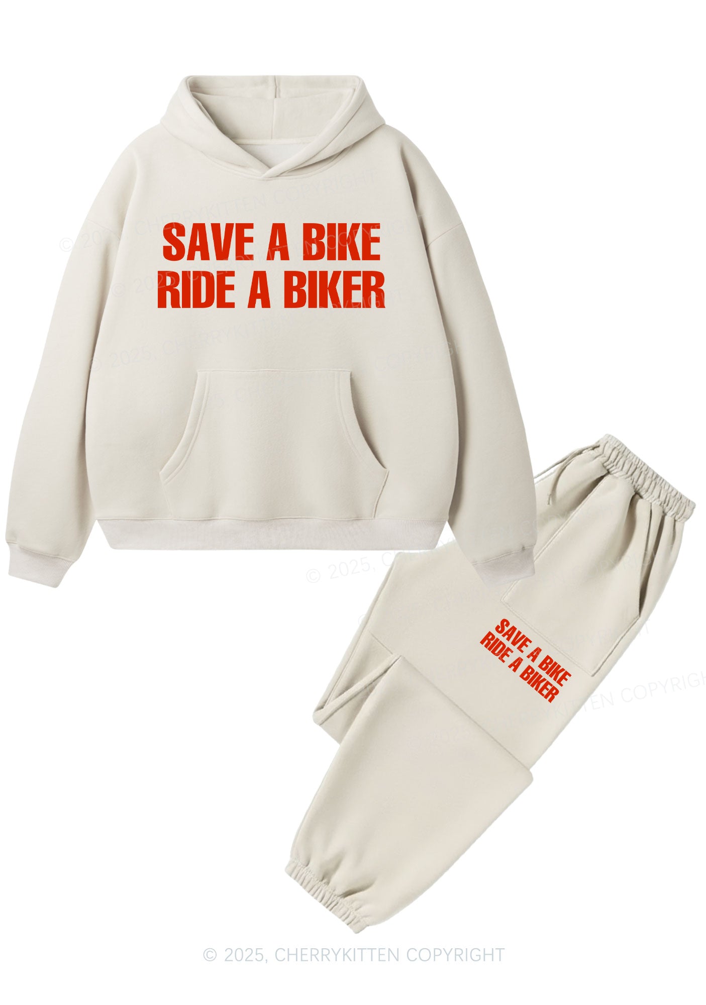 Save Bike Ride Biker Y2K Fleece Hoodie Set Cherrykitten