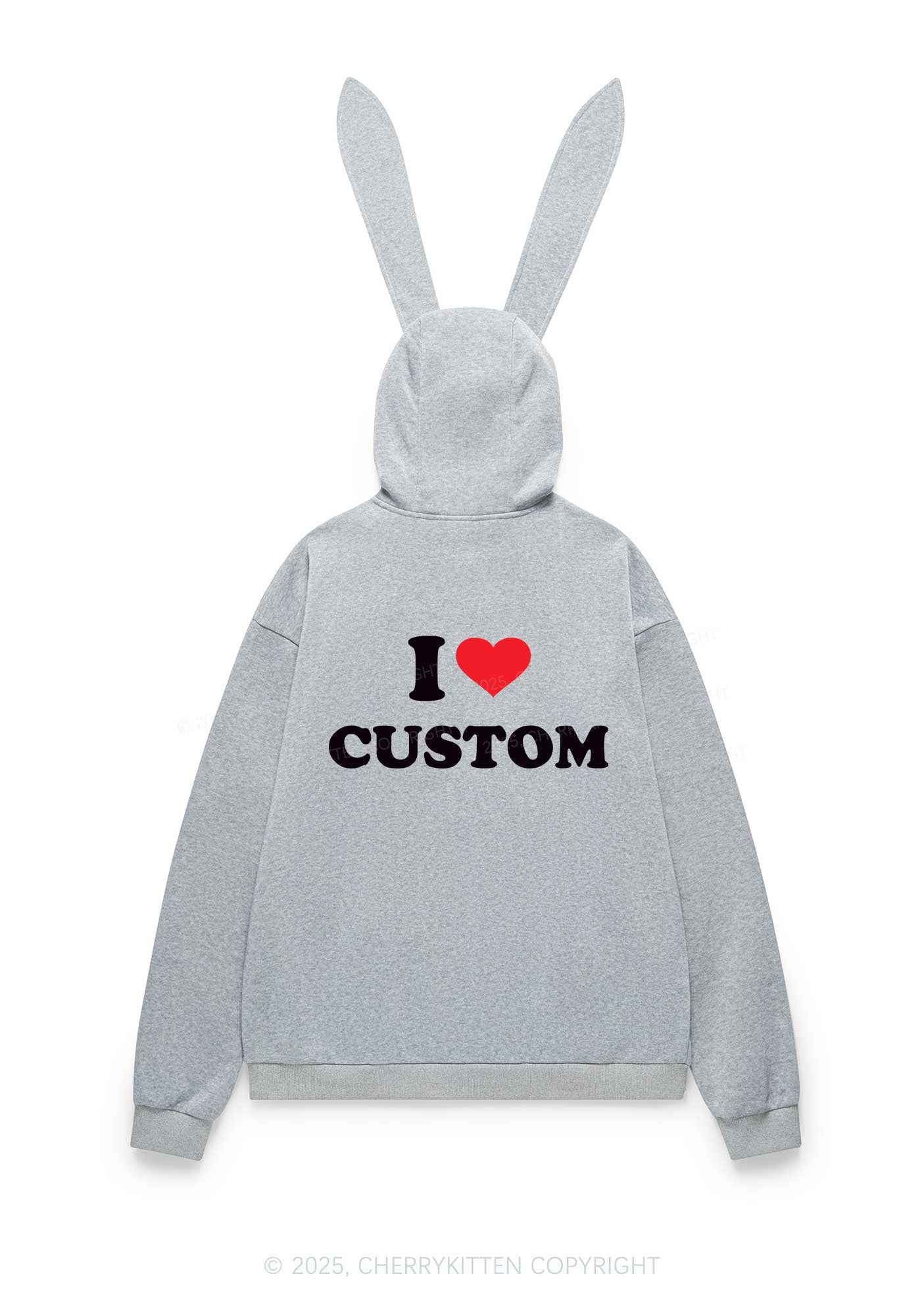 I Love Custom Personalized Y2K Bunny Ear Zip Hoodie Cherrykitten