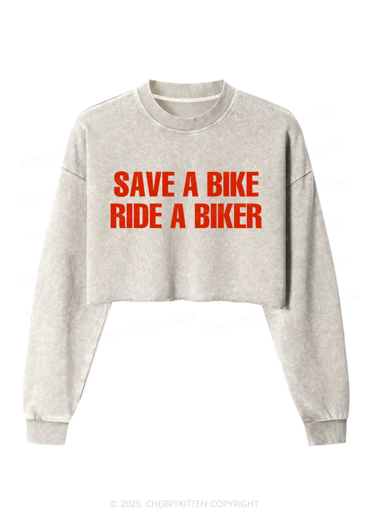 Save Bike Ride Biker Y2K Crop Washed Sweatshirts Cherrykitten