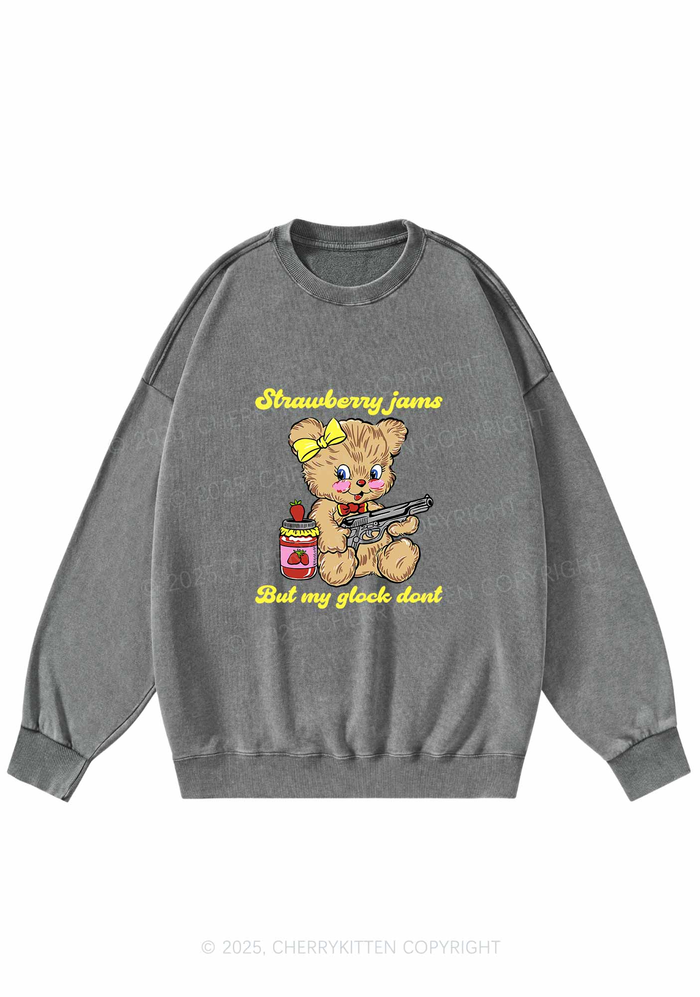 Strawberry Jams Bear Y2K Washed Sweatshirts Cherrykitten