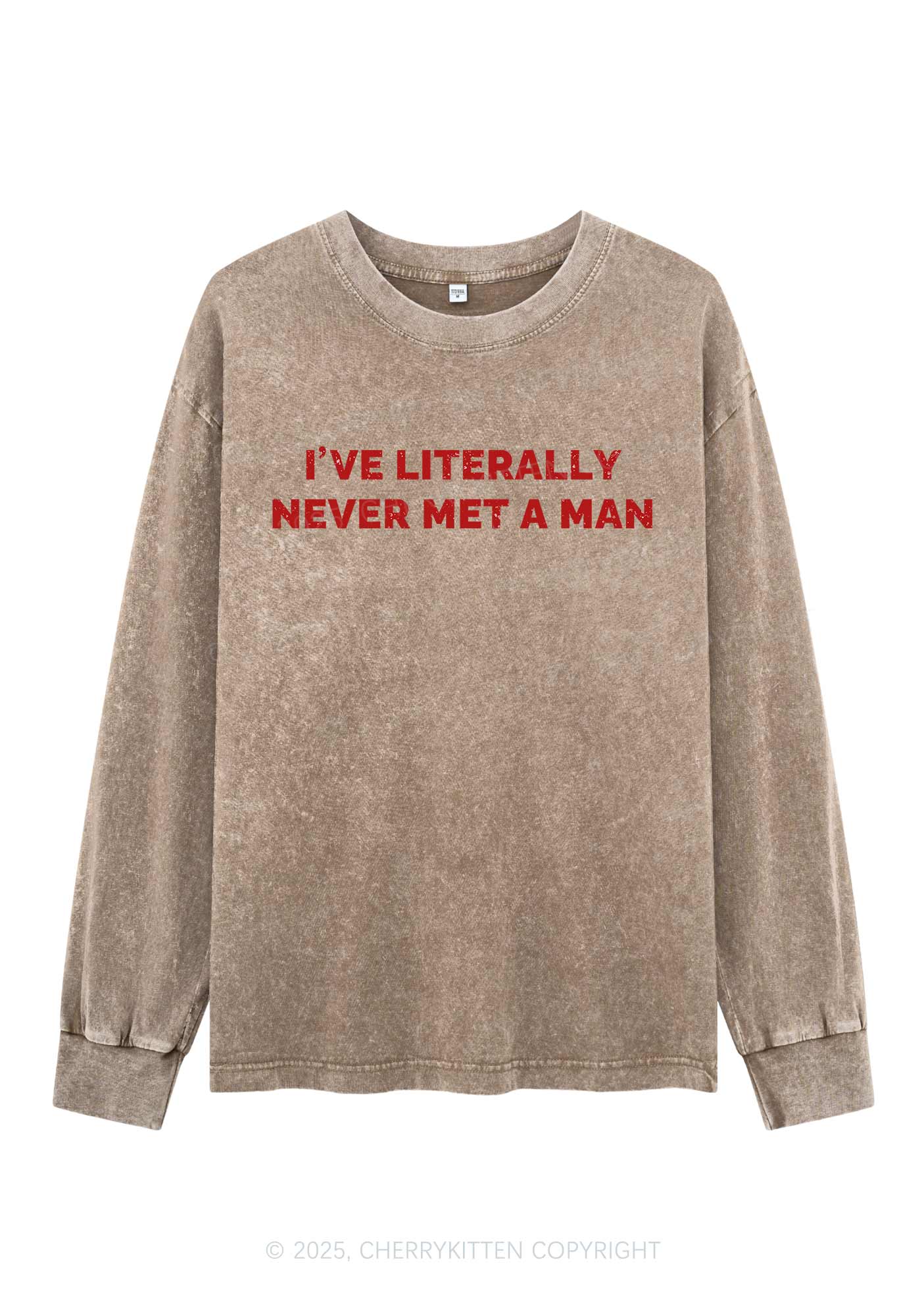 Never Met A Man Y2K Washed Long Sleeves Cherrykitten