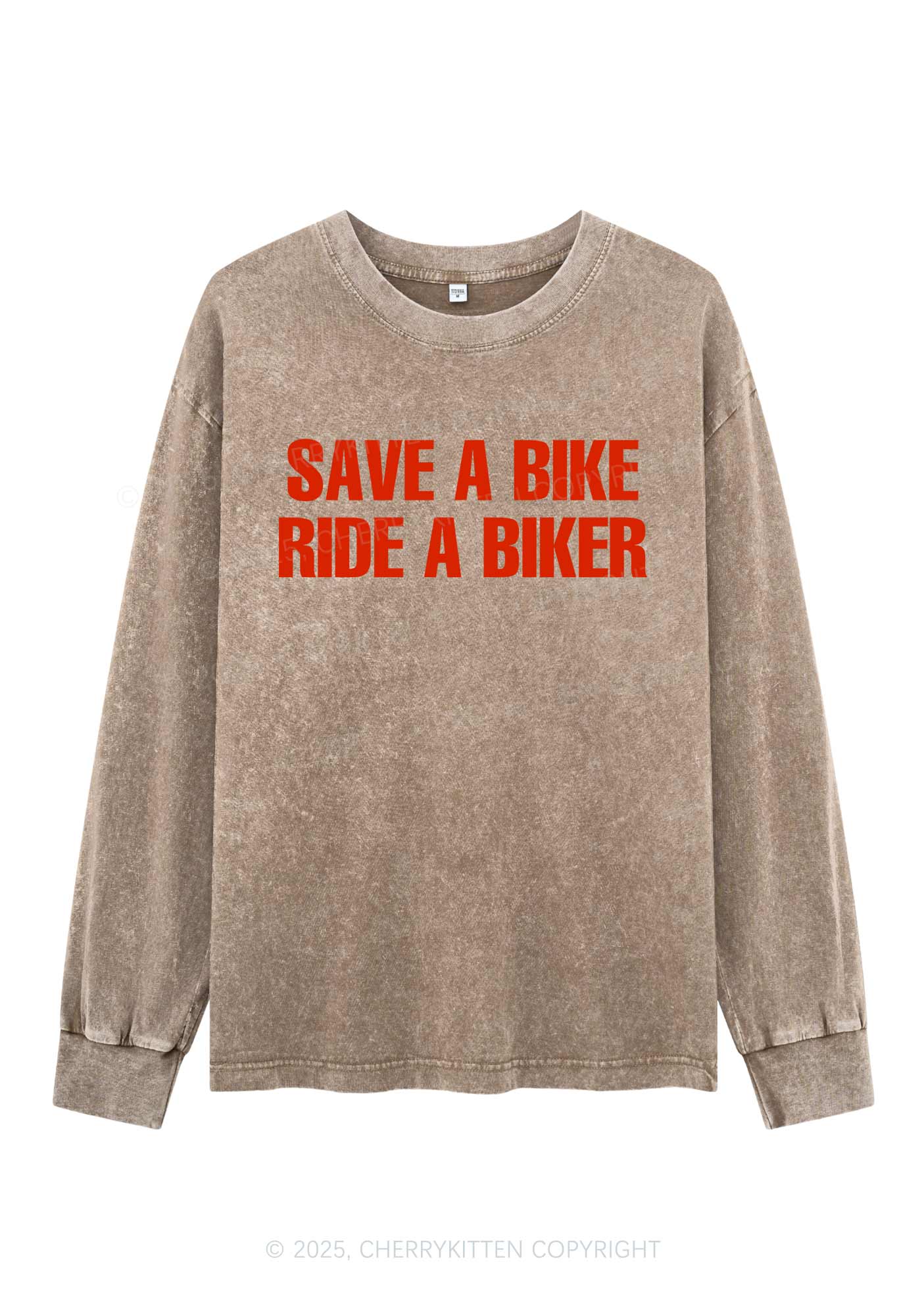 Save Bike Ride Biker Y2K Washed Long Sleeves Cherrykitten