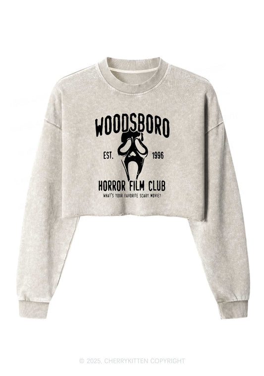 Halloween Horror Film Club Y2K Crop Washed Sweatshirts Cherrykitten