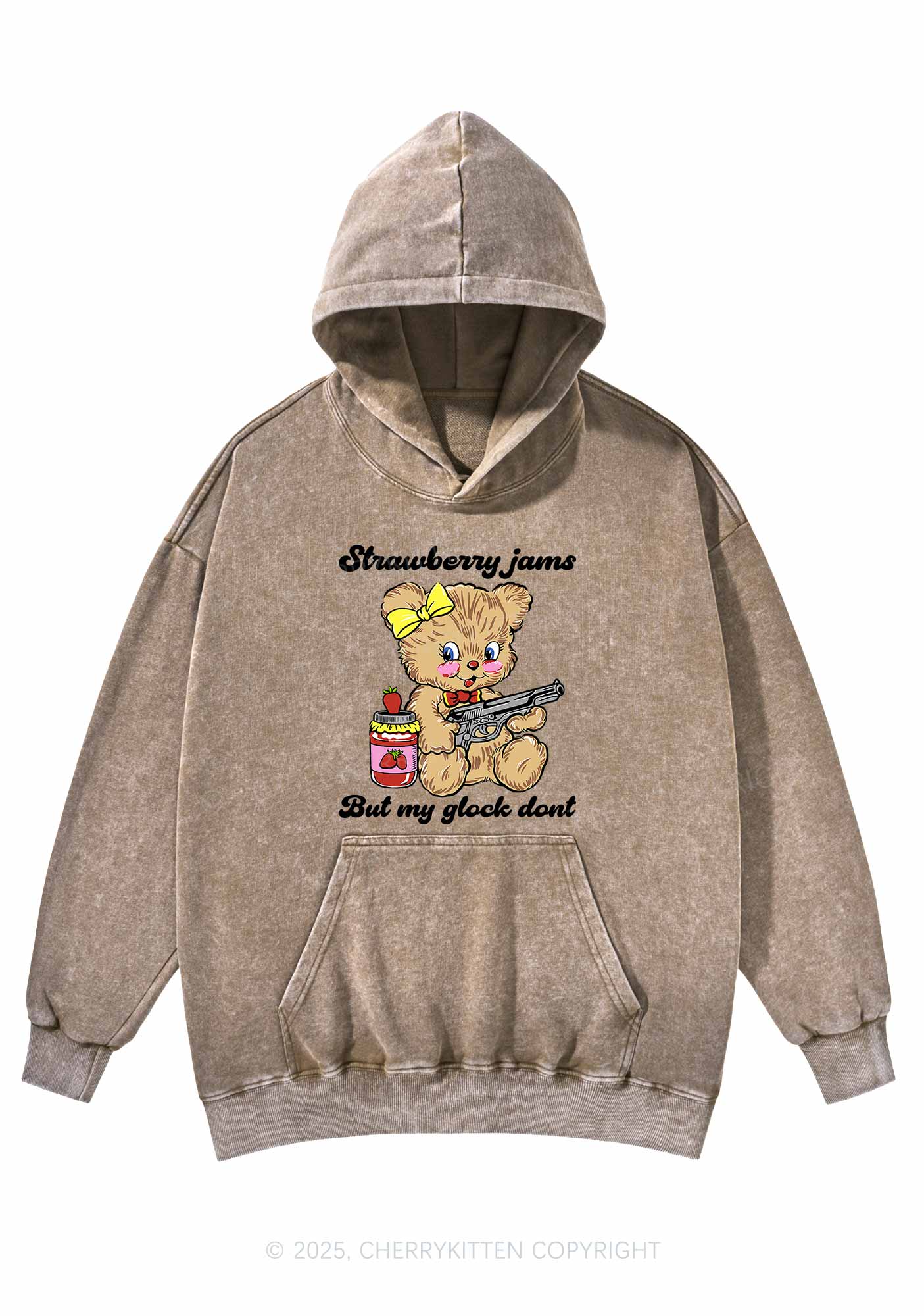 Strawberry Jams Bear Y2K Washed Hoodie Cherrykitten