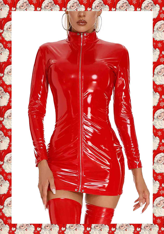 Christmas Y2K Long Sleeves Hip Covering Leather Skirt Cosplay Costume