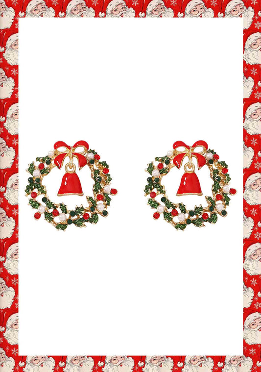 Christmas Y2K Bow Bell Wreath Earrings Cherrykitten