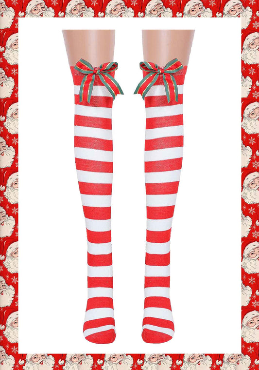 Bow Knot Red White Striped Y2K Christmas Stockings