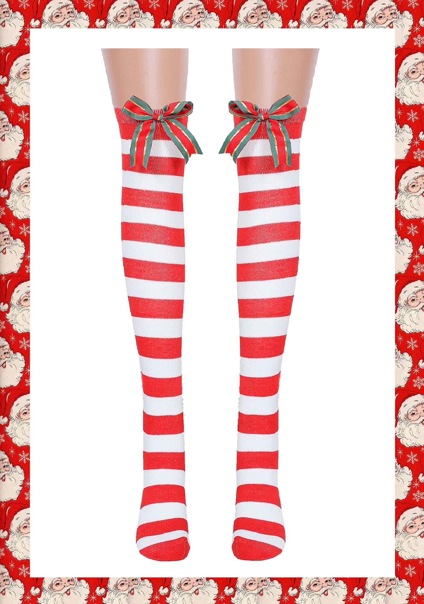 Bow Knot Red White Striped Y2K Christmas Stockings