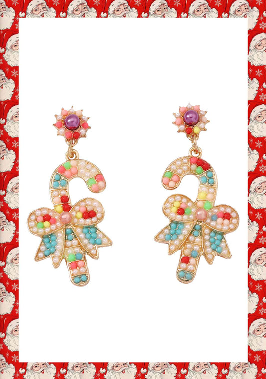 Christmas Colorful Beads Y2K Bow Candy Earrings Cherrykitten