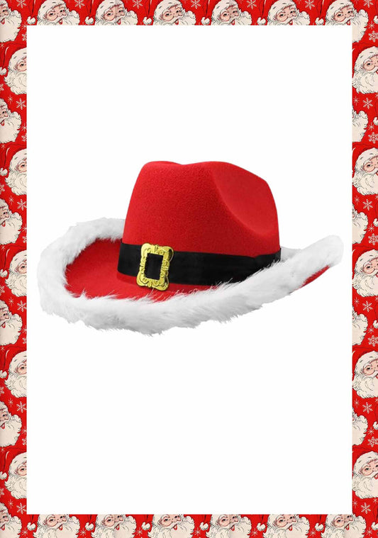 Y2K Red Christmas Cowboy Feather Hat