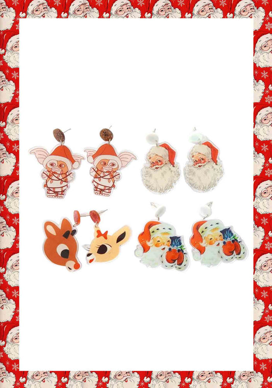 Retro Christmas Elf Deer Y2K Santa Earrings Cherrykitten