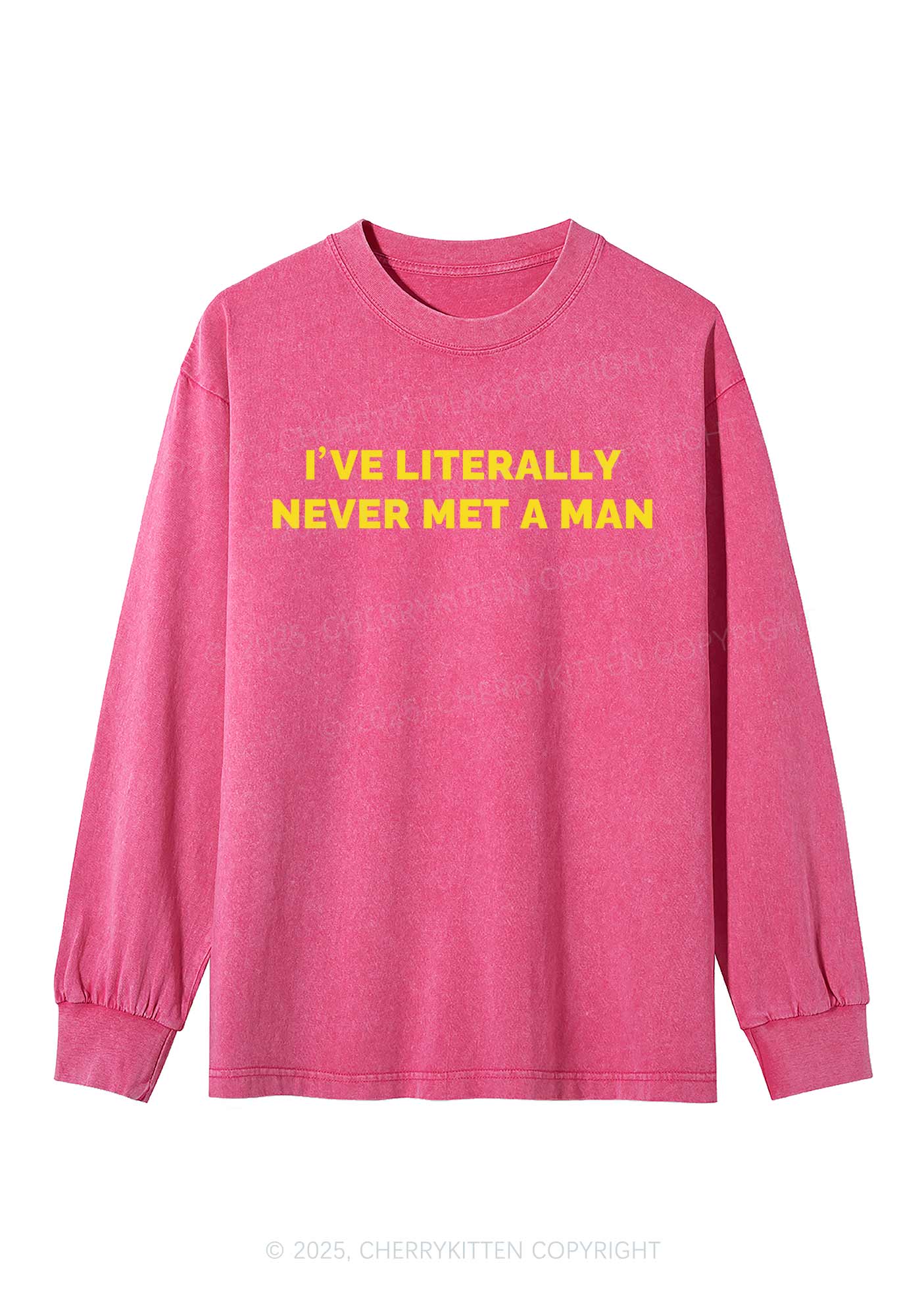 Never Met A Man Y2K Washed Long Sleeves Cherrykitten