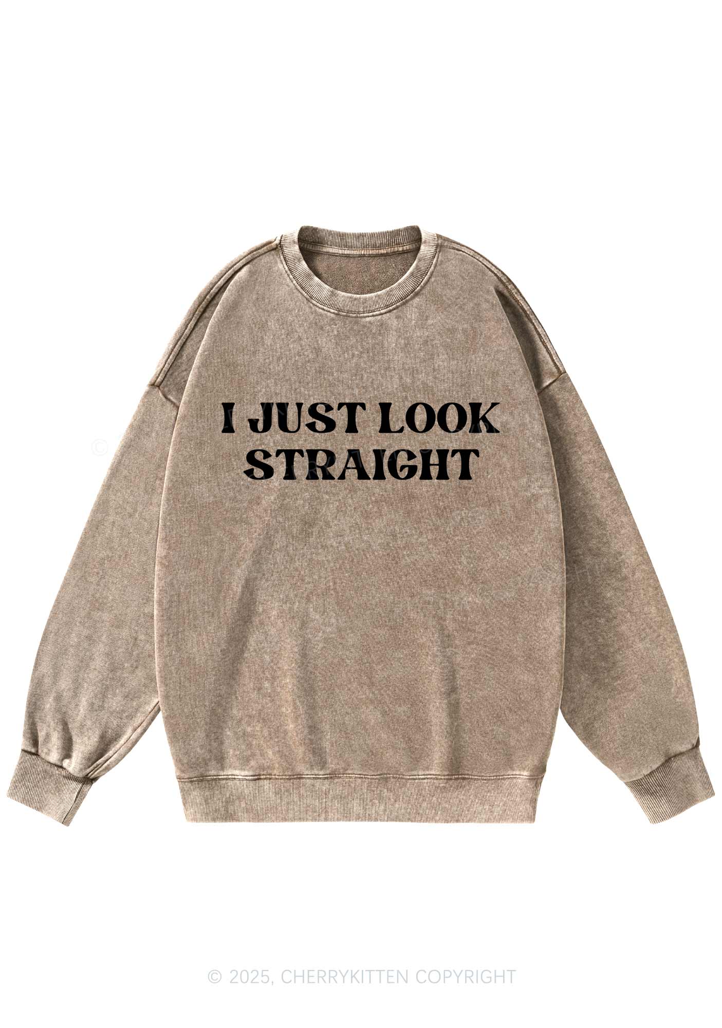 I Just Look Straight Y2K Washed Sweatshirts Cherrykitten