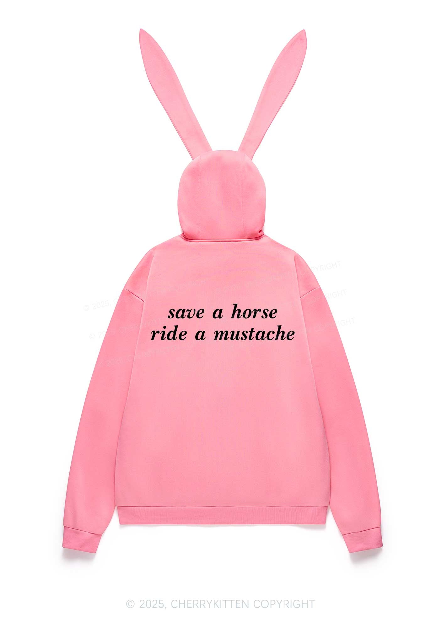 Ride A Mustache Y2K Bunny Ear Zip Hoodie Cherrykitten