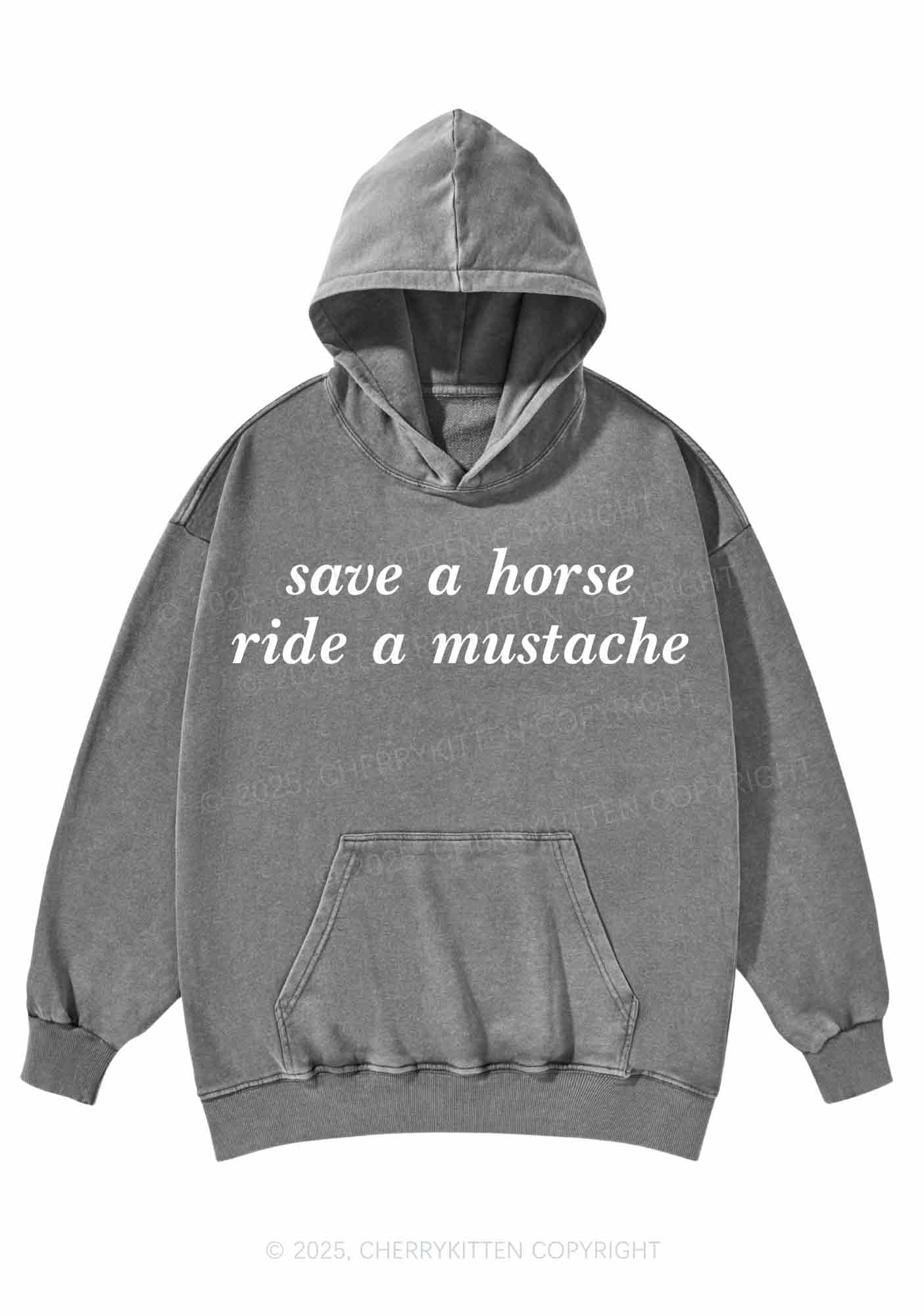 Ride A Mustache Y2K Washed Hoodie Cherrykitten