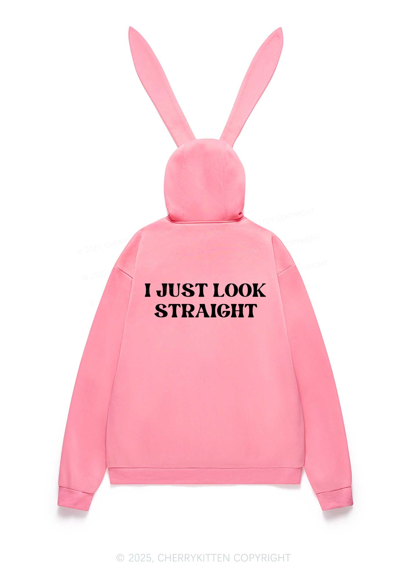 I Just Look Straight Y2K Bunny Ear Zip Hoodie Cherrykitten
