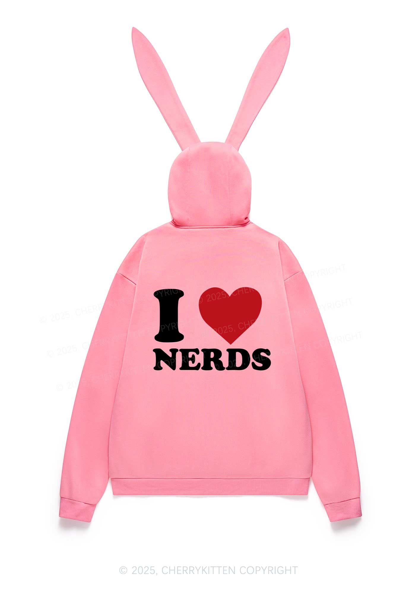 I Love Nerds Y2K Bunny Ear Zip Hoodie Cherrykitten