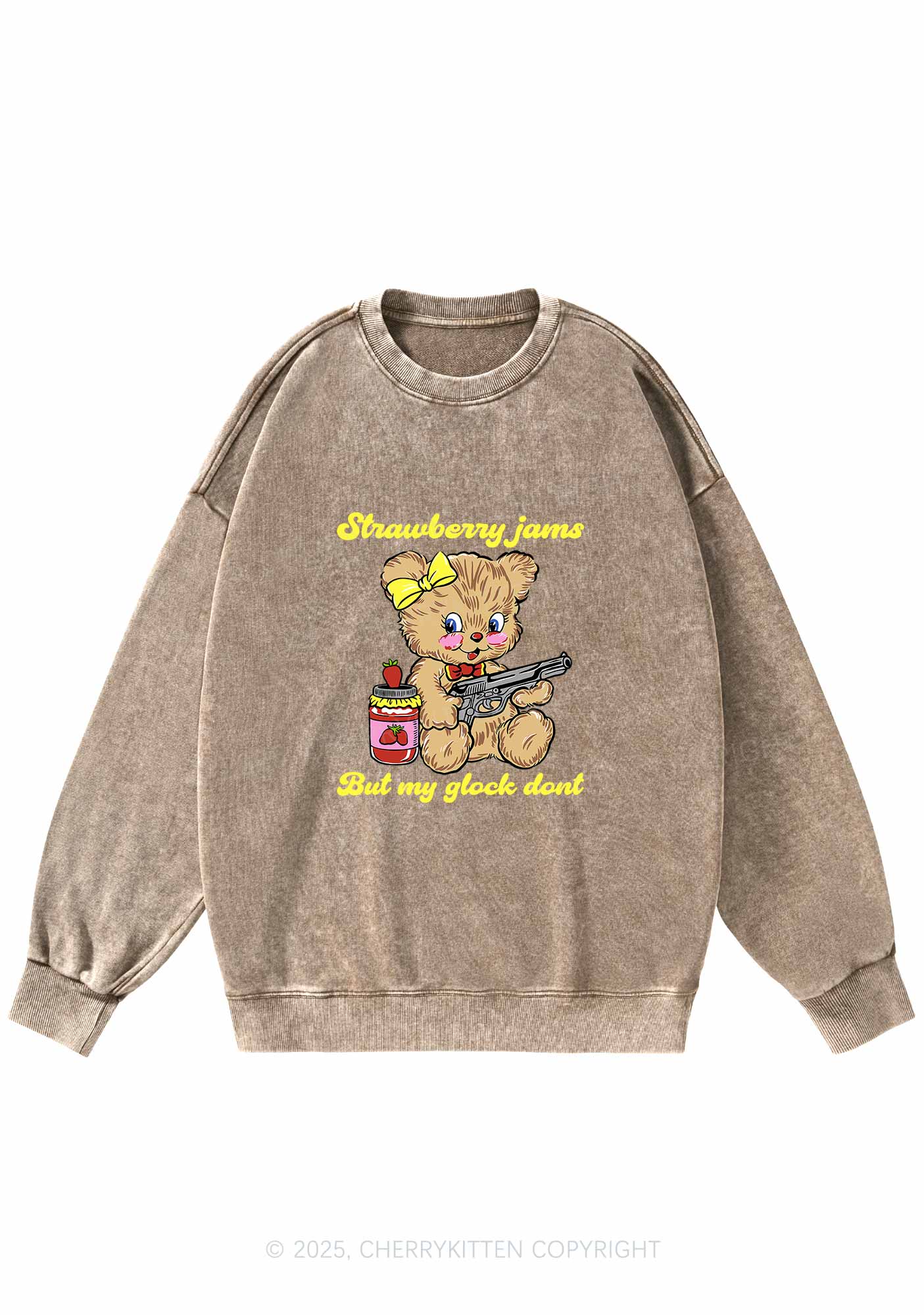 Strawberry Jams Bear Y2K Washed Sweatshirts Cherrykitten