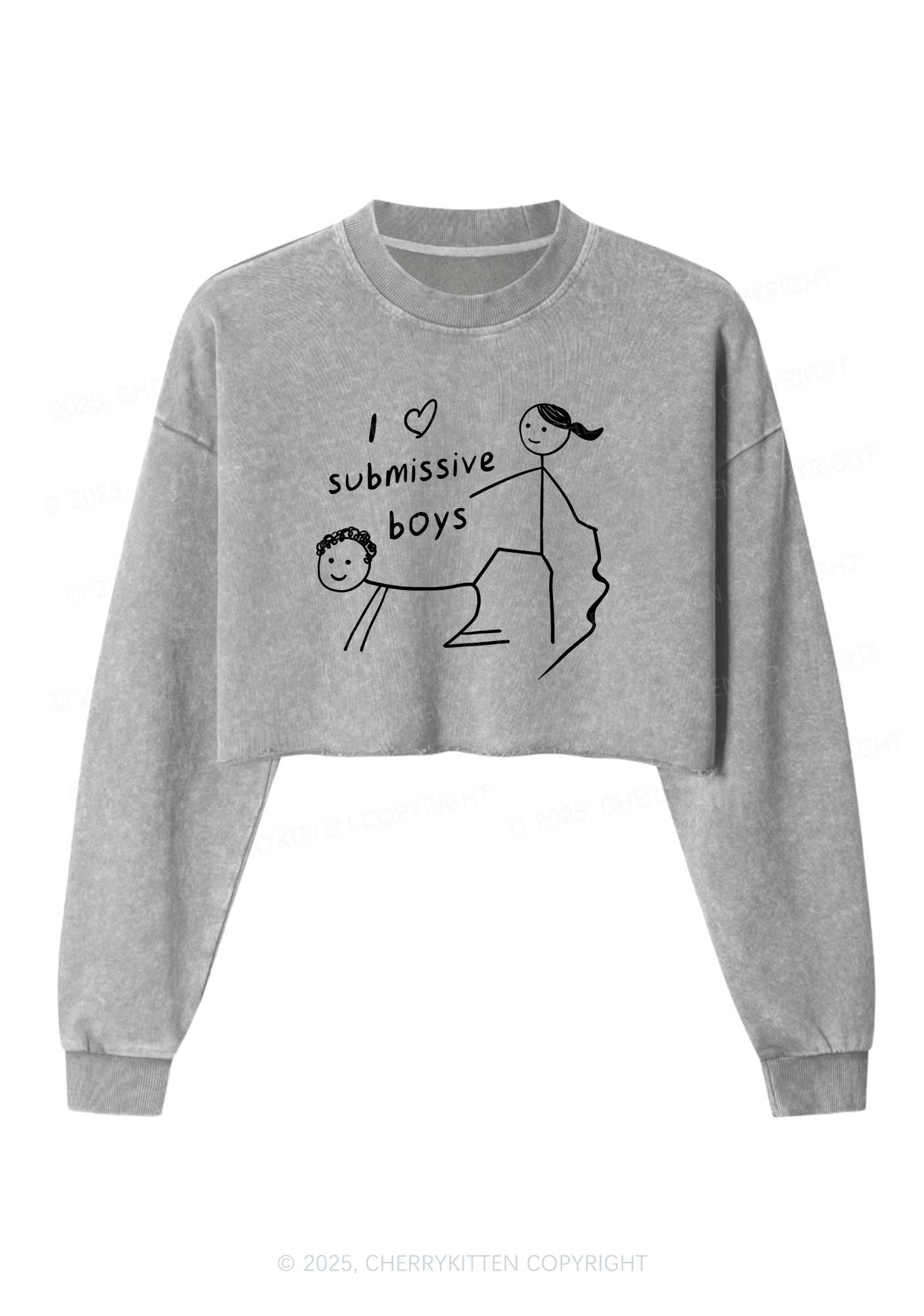 I Love S Boys Y2K Crop Washed Sweatshirts Cherrykitten