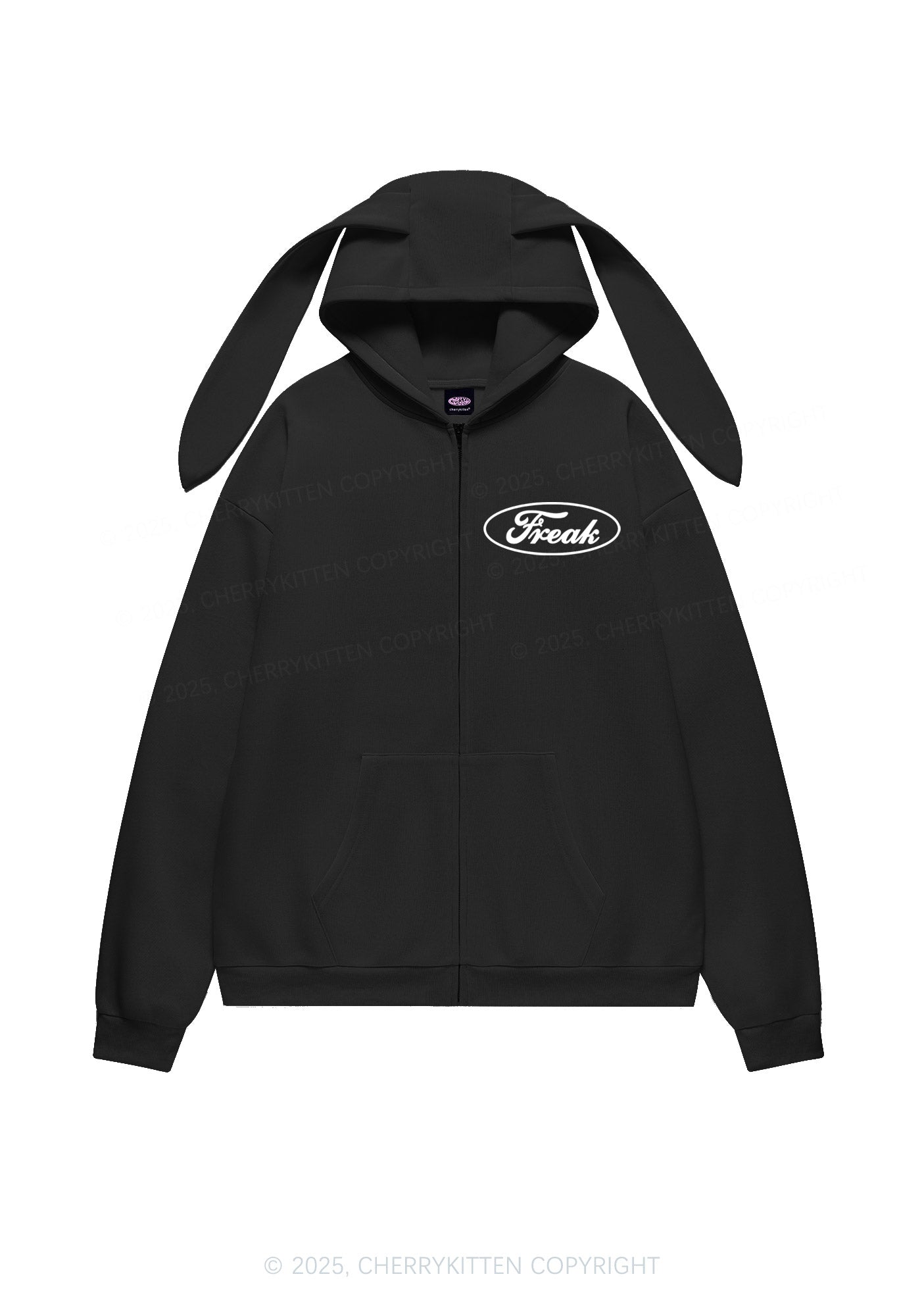 Oval Freak Y2K Bunny Ear Zip Hoodie Cherrykitten
