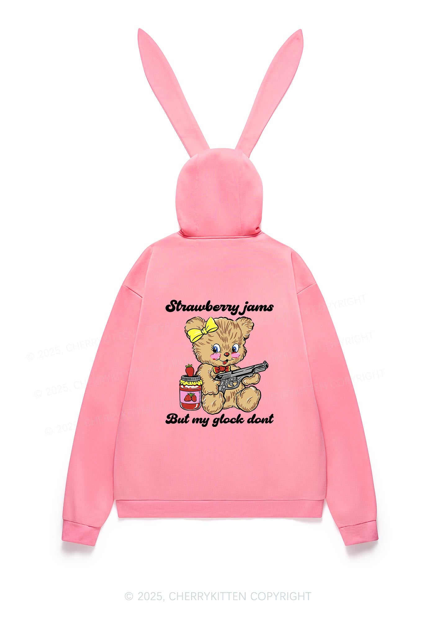 Strawberry Jams Bear Y2K Bunny Ear Zip Hoodie Cherrykitten