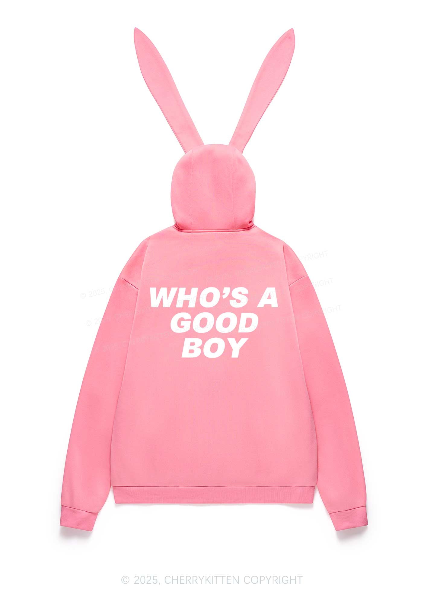 Whos A Good Boy Y2K Bunny Ear Zip Hoodie Cherrykitten