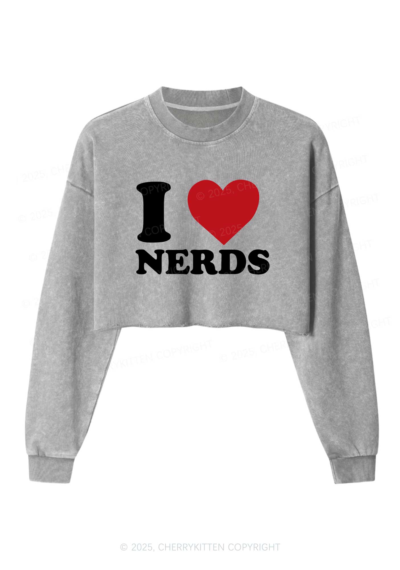 I Love Nerds Y2K Crop Washed Sweatshirts Cherrykitten