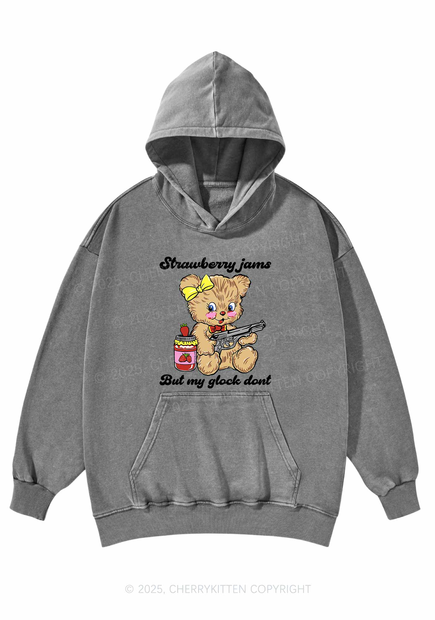 Strawberry Jams Bear Y2K Washed Hoodie Cherrykitten