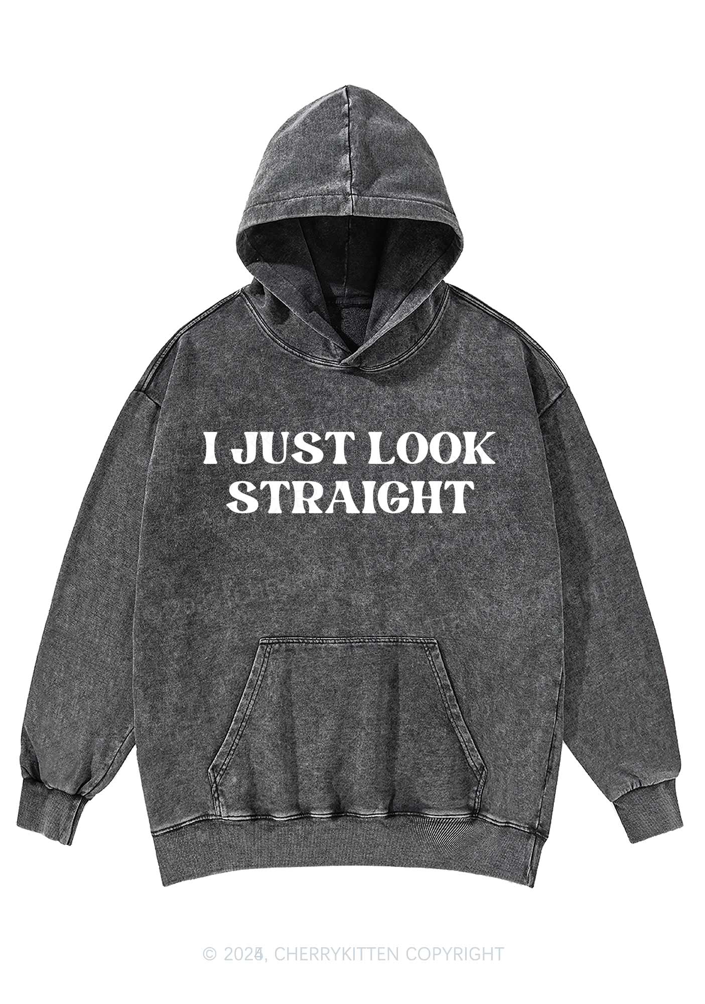 I Just Look Straight Y2K Washed Hoodie Cherrykitten