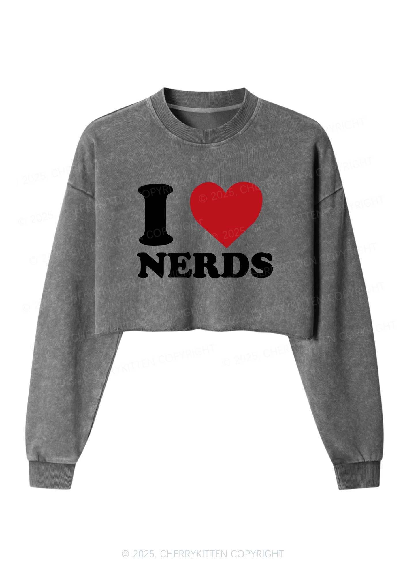 I Love Nerds Y2K Crop Washed Sweatshirts Cherrykitten