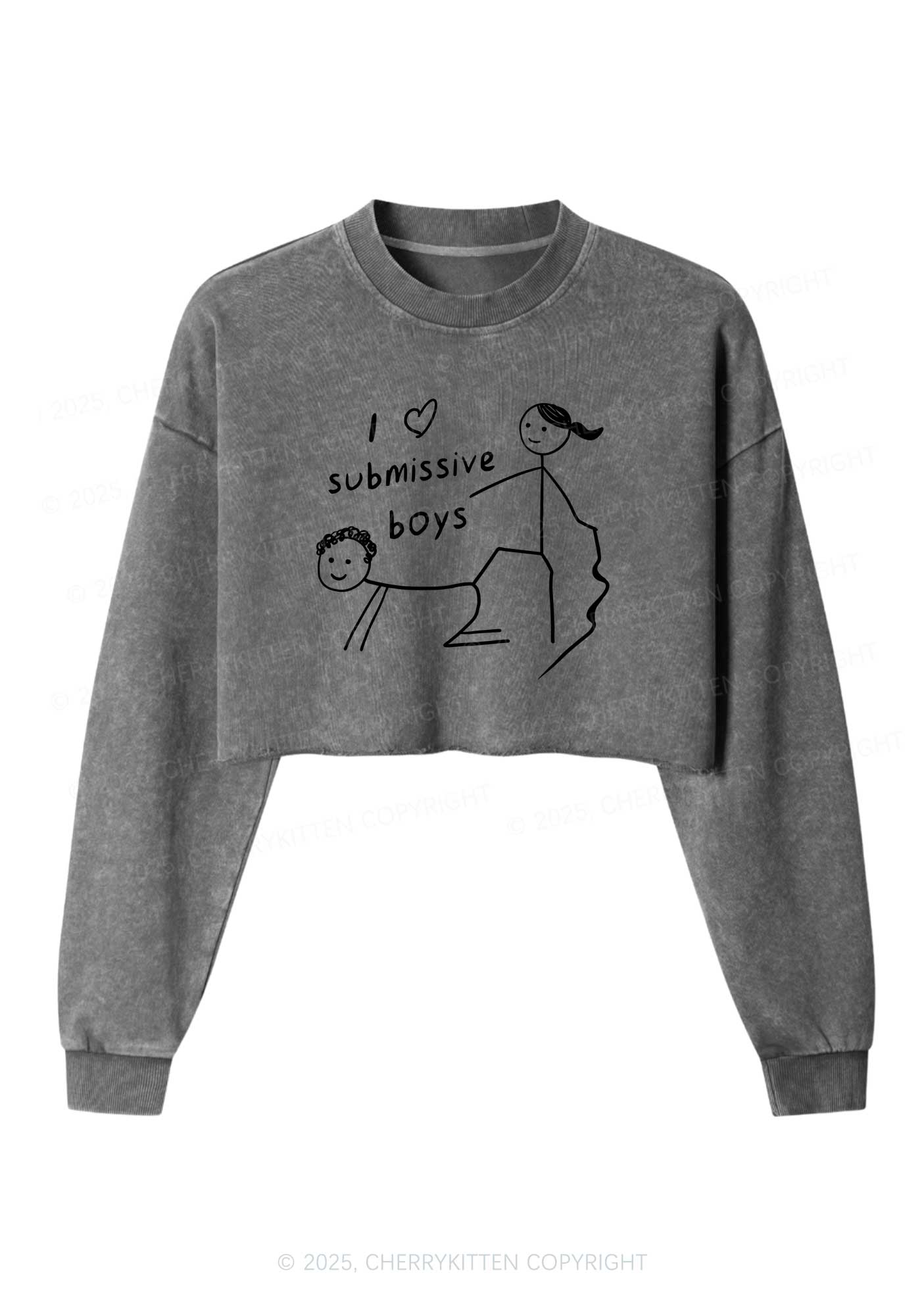 I Love S Boys Y2K Crop Washed Sweatshirts Cherrykitten
