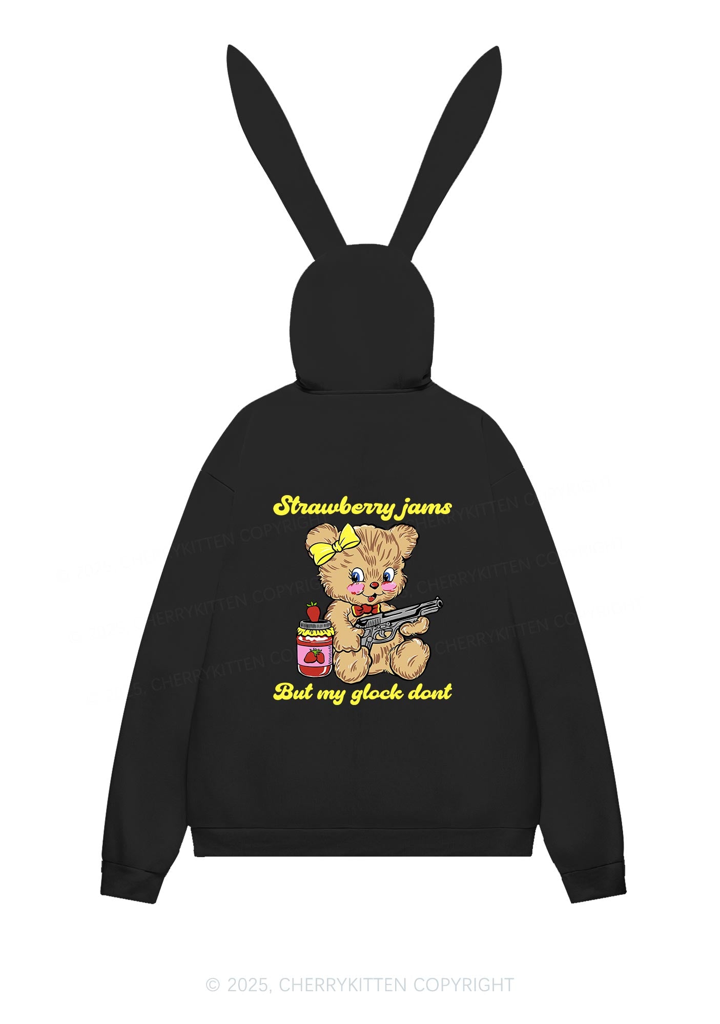 Strawberry Jams Bear Y2K Bunny Ear Zip Hoodie Cherrykitten