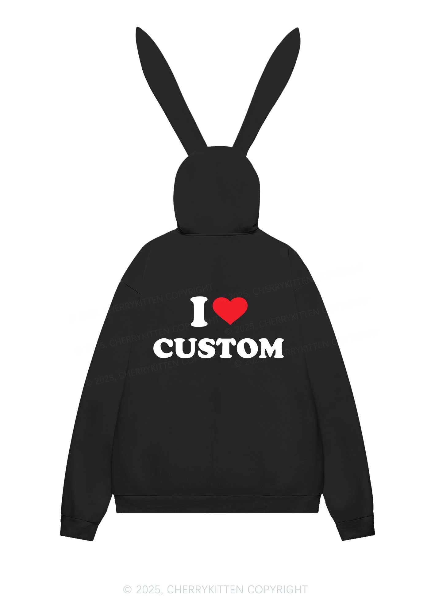 I Love Custom Personalized Y2K Bunny Ear Zip Hoodie Cherrykitten