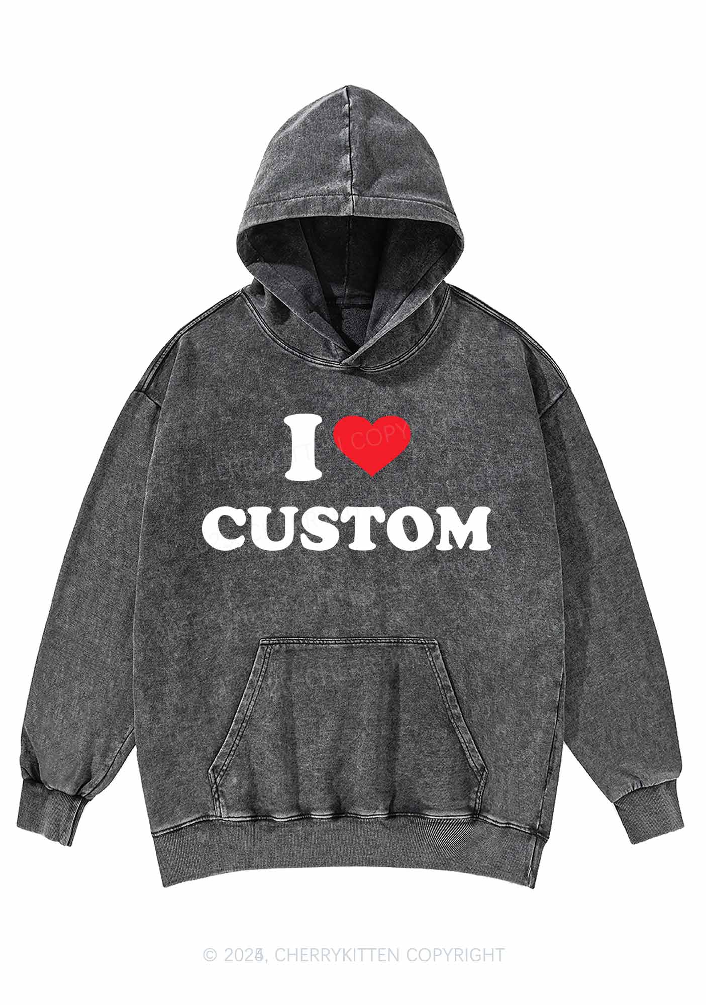 I Love Custom Personalized Y2K Washed Hoodie Cherrykitten