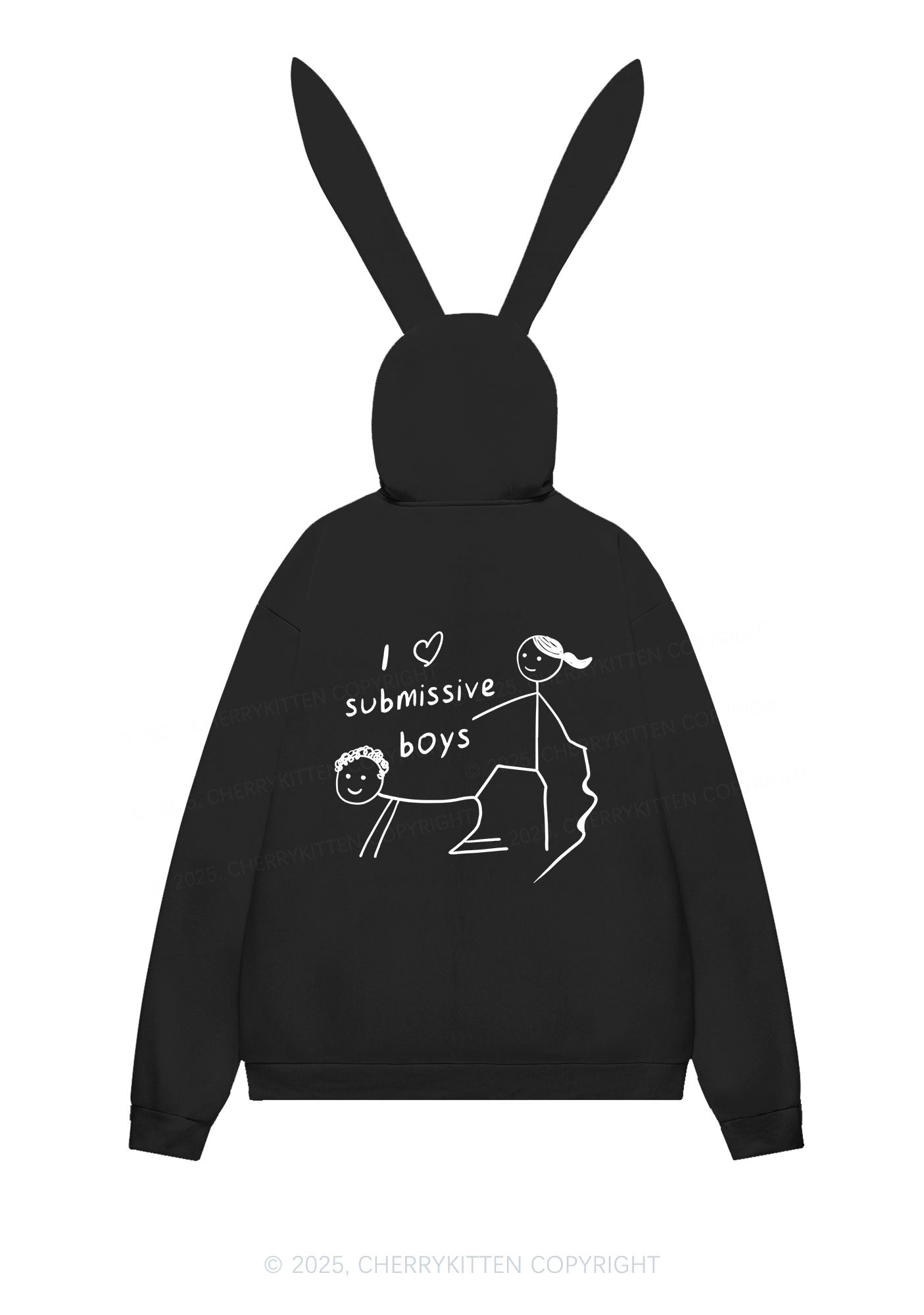 I Love S Boys Y2K Bunny Ear Zip Hoodie Cherrykitten